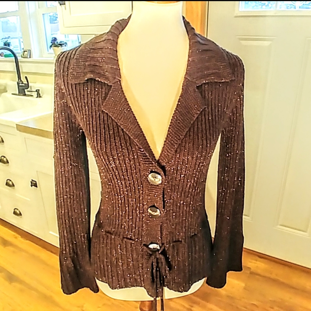 J.Jill Metallic Copper & Brown Cardigan Sweater